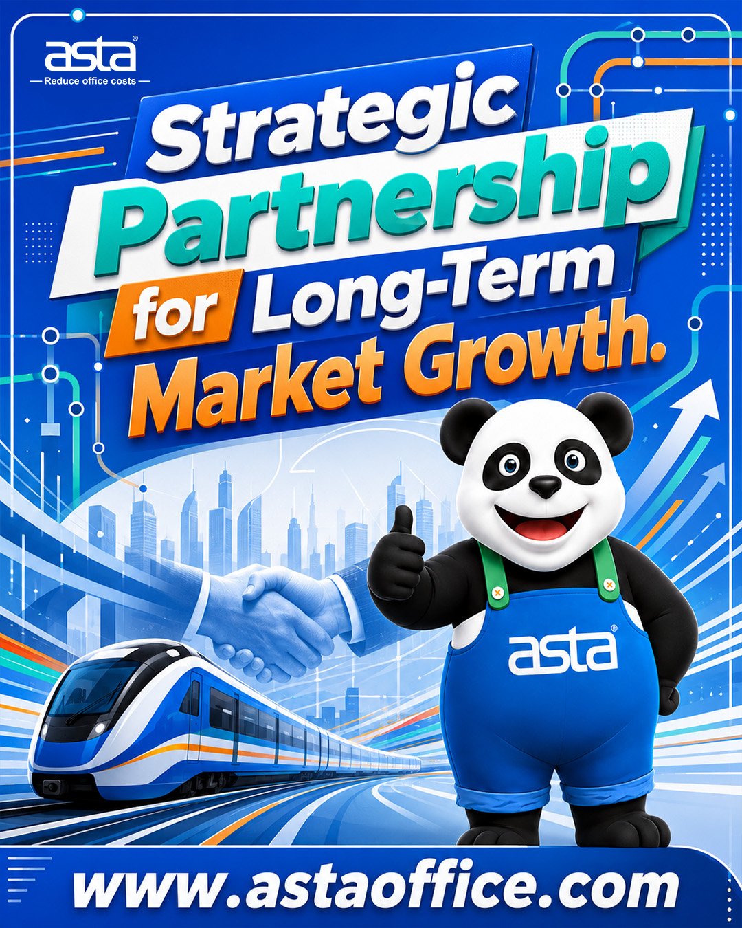 ASTA strategic partnership poster showing business handshake, global market connections, and long-term growth opportunities for distributors and partners.
