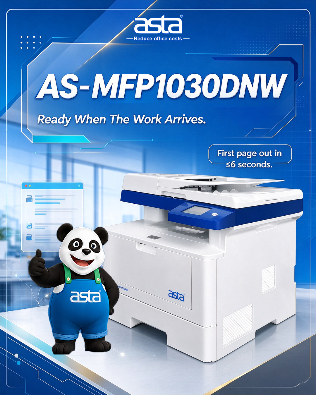ASTA AS-MFP1030DNW multifunction laser printer, all-in-one office MFP with first page out ≤6 seconds, wireless print copy scan machine for wholesale