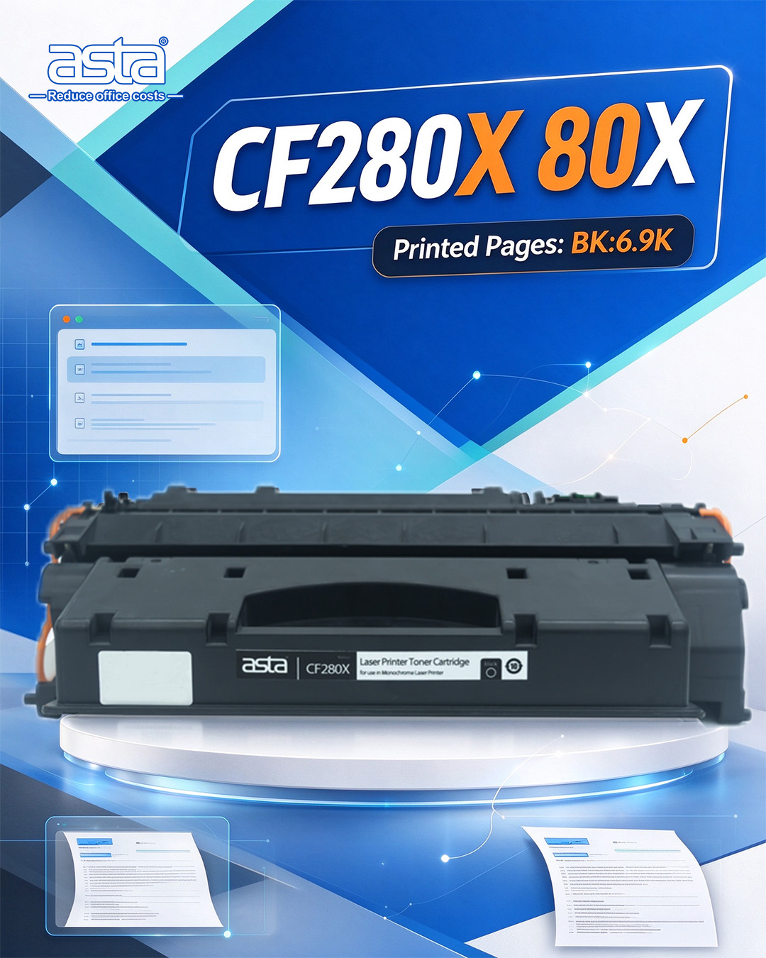 ASTA CF280X 80X black laser toner cartridge, high yield 6900 pages for high volume printing