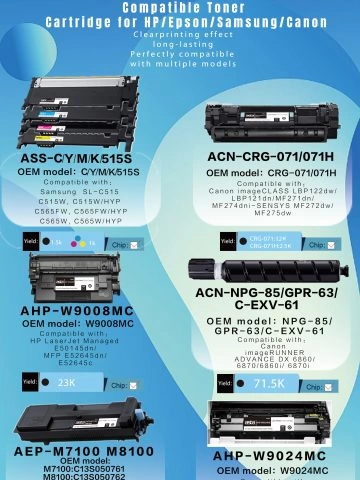 New Arrival-Compatible Toner Cartridge For HP/Epson/Samsung/Canon