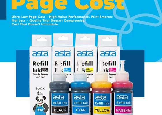 ASTA Refill Ink – Ultra-Low Page Cost for Black, Cyan, Yellow & Magenta